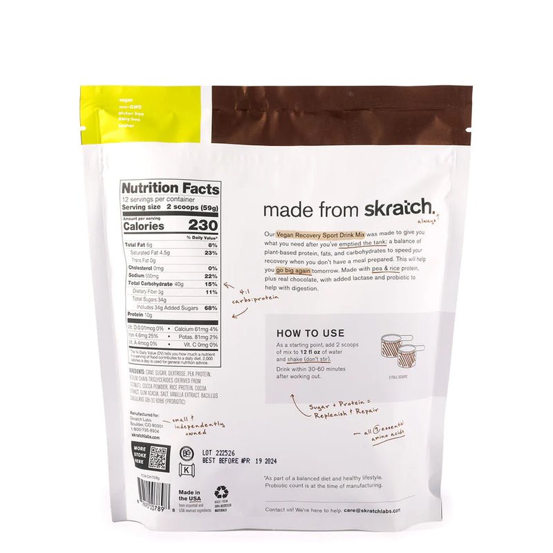 Skratch Labs Sport Vegan Recovery Drink Mix w/ Chocolate - 708g