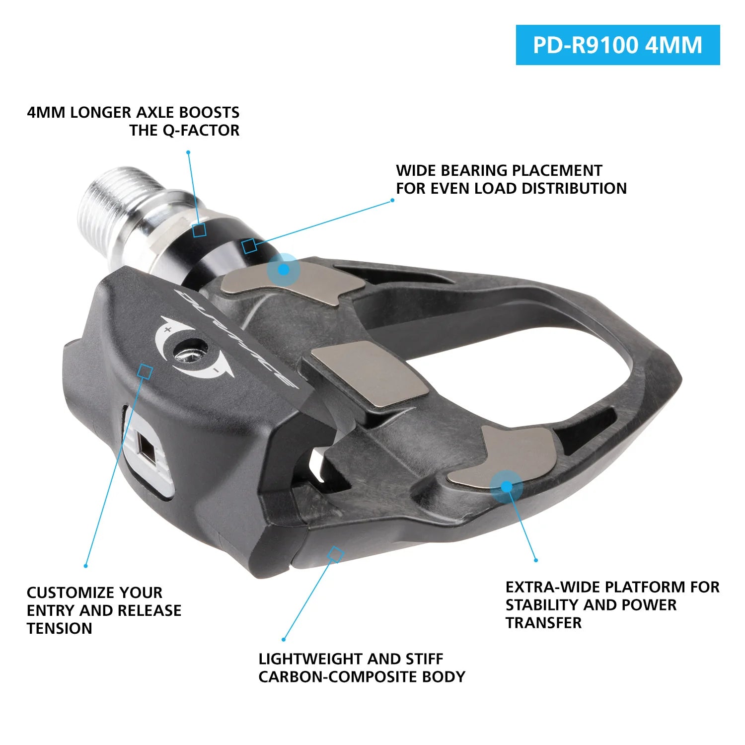 Shimano Dura-Ace R9100 Pedals - 4mm Longer Axle